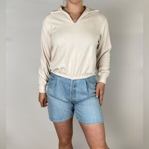 AYR The Courtside Sweatshirt‎ Polo Seashell Cream Long Sleeve Cinch Collared